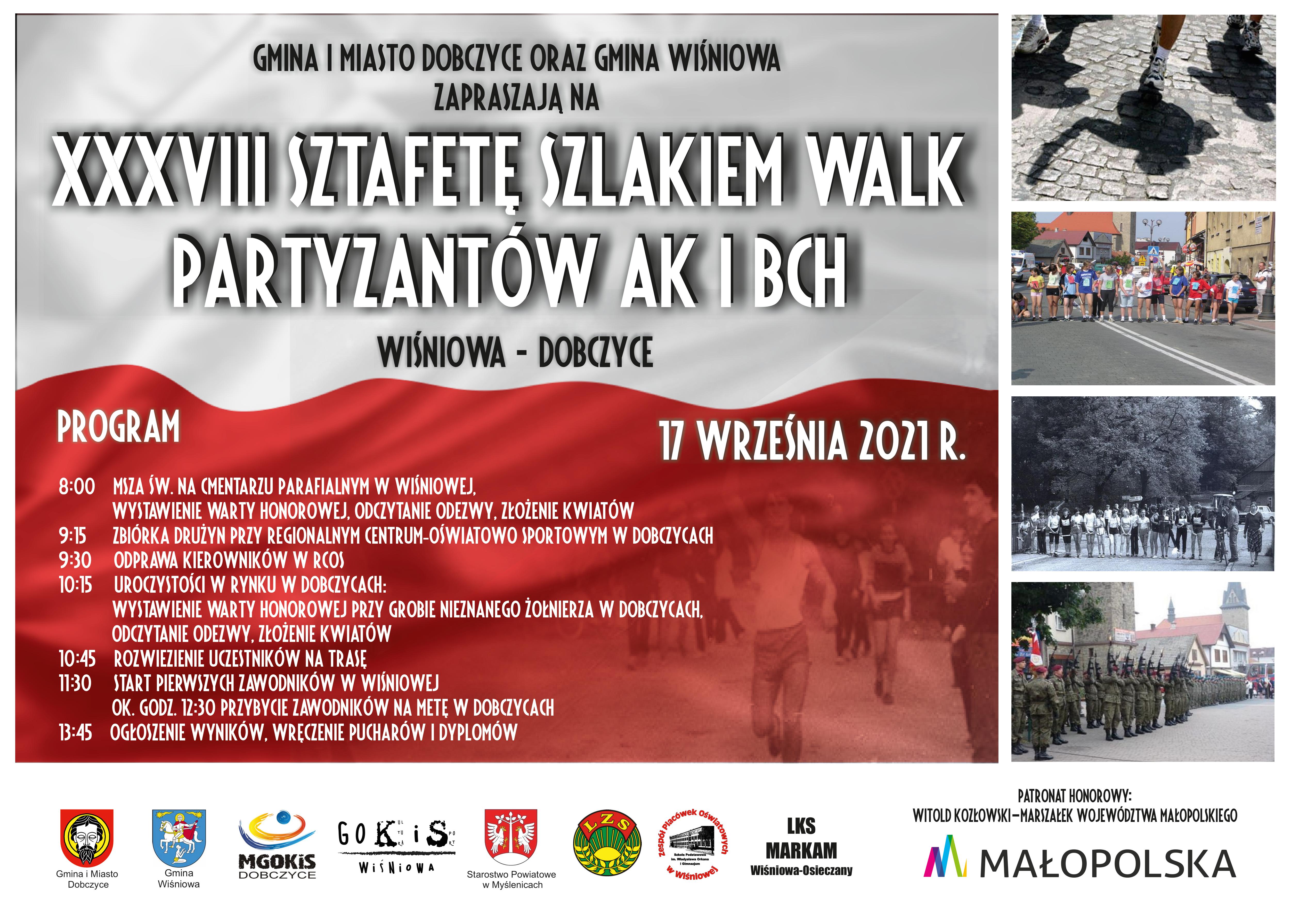 Plakat: Zaproszenie do udziału w XXXVIII Sztafecie Szlakiem Walk Partyzantów AK i BCh