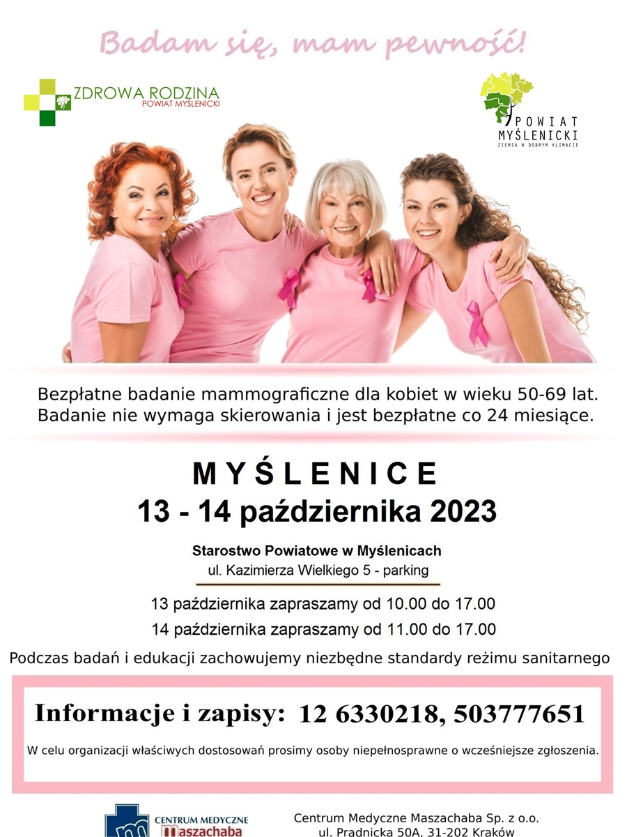 Bezpłatne badania mammograficzne dla mieszkanek powiatu myślenickiego!