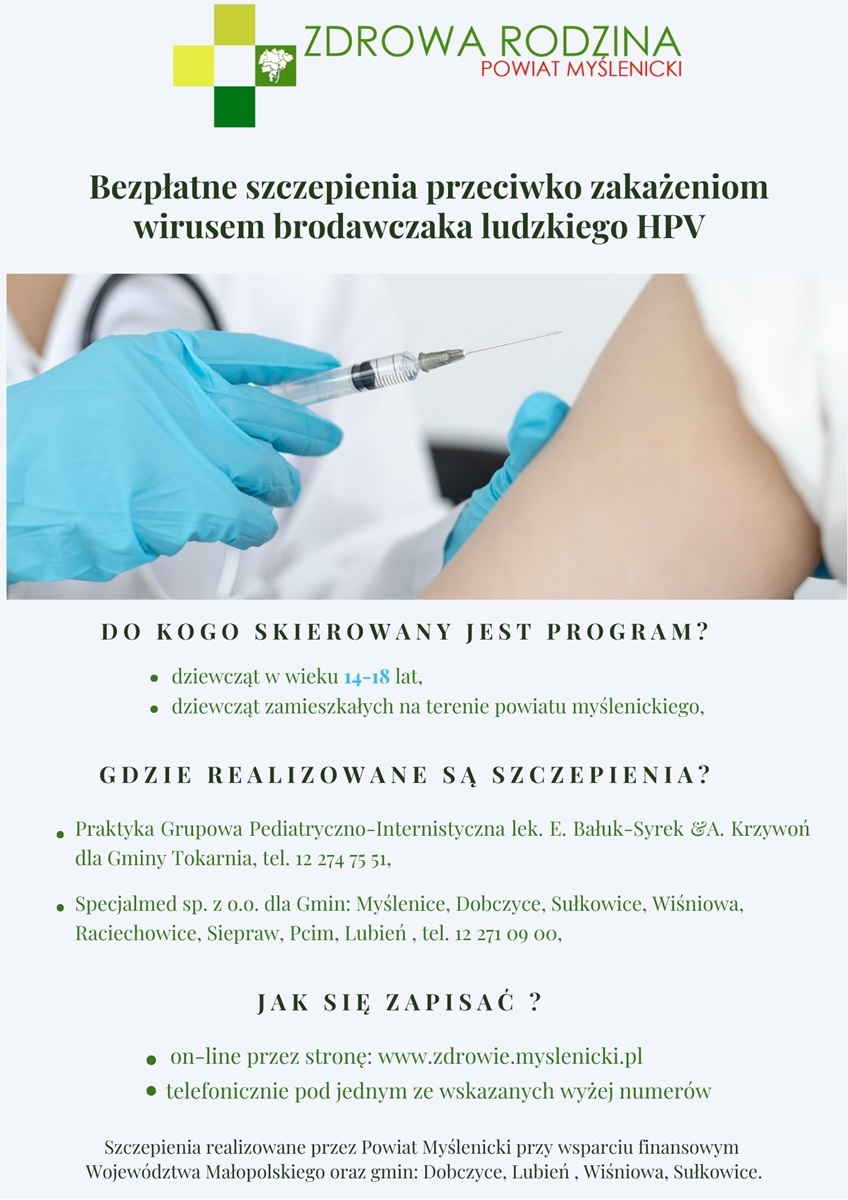 Bezpłatne szczepienia dziewcząt od 14 do 18 r.ż. przeciw wirusowi HPV!